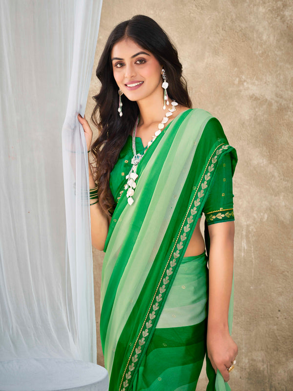 Emerald Green Pure Chiffon Saree