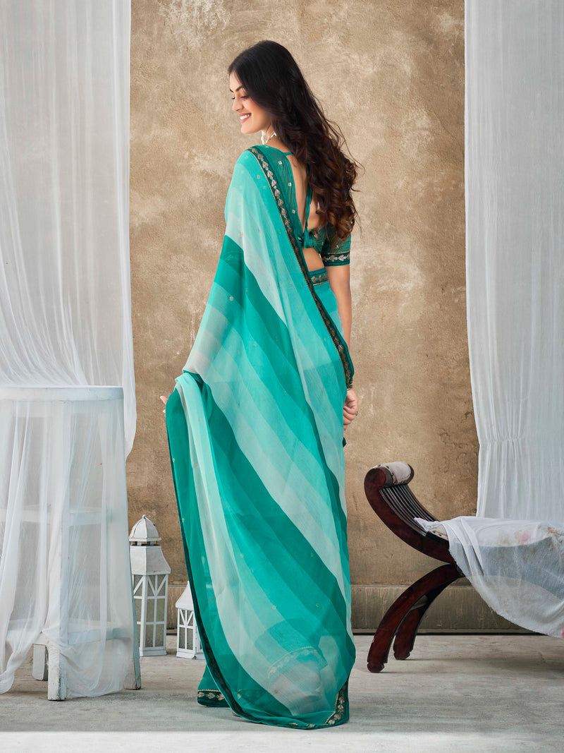 Teal Pure Chiffon Saree