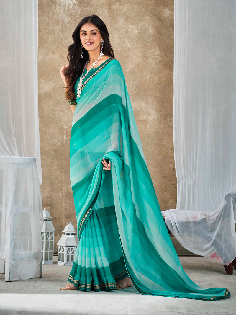 Teal Pure Chiffon Saree