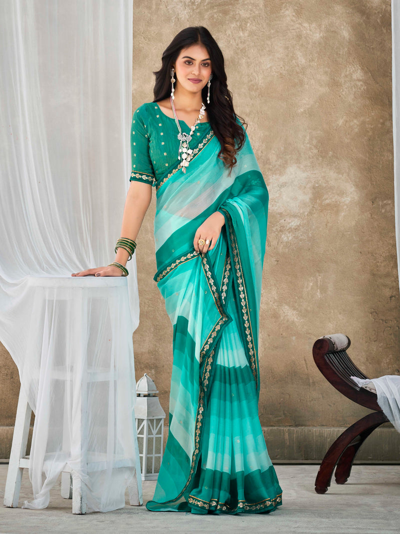 Teal Pure Chiffon Saree