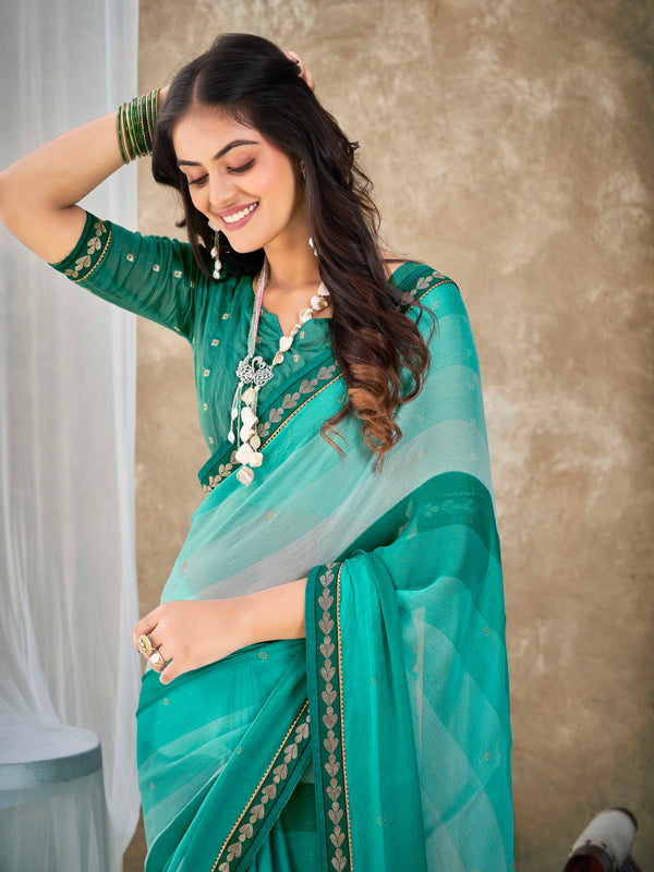 Teal Pure Chiffon Saree