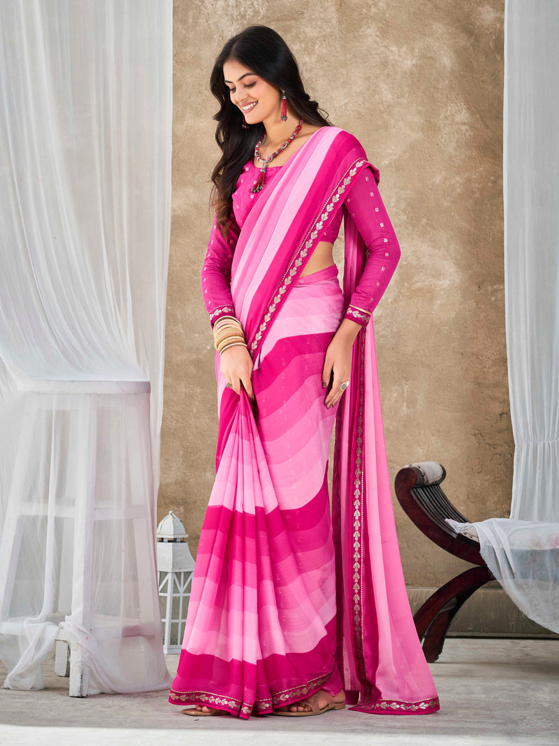 Pink Pure Chiffon Saree