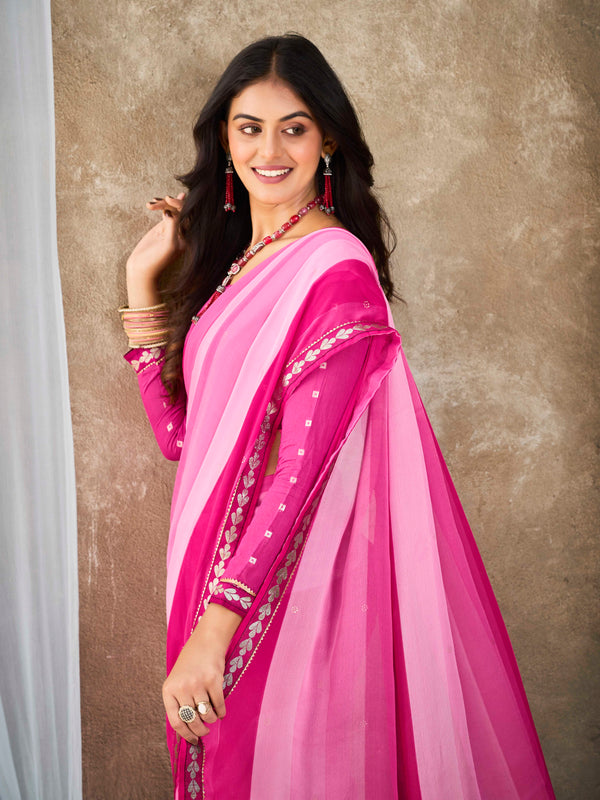 Pink Pure Chiffon Saree