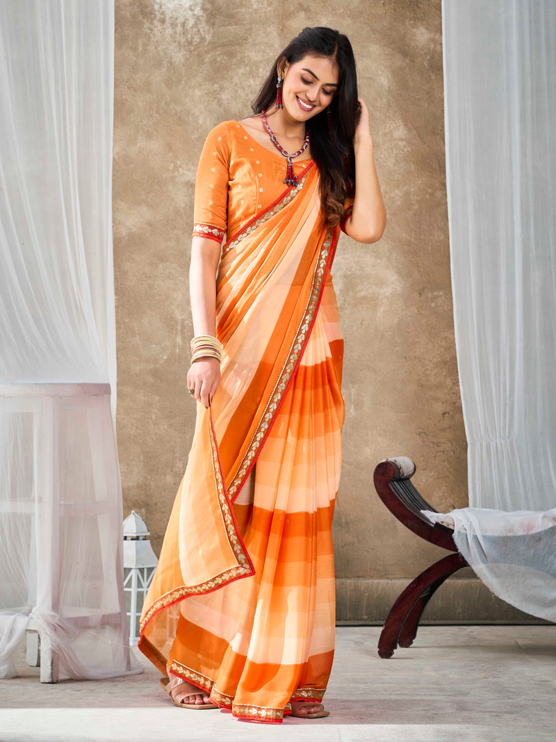 Orange Pure Chiffon Saree