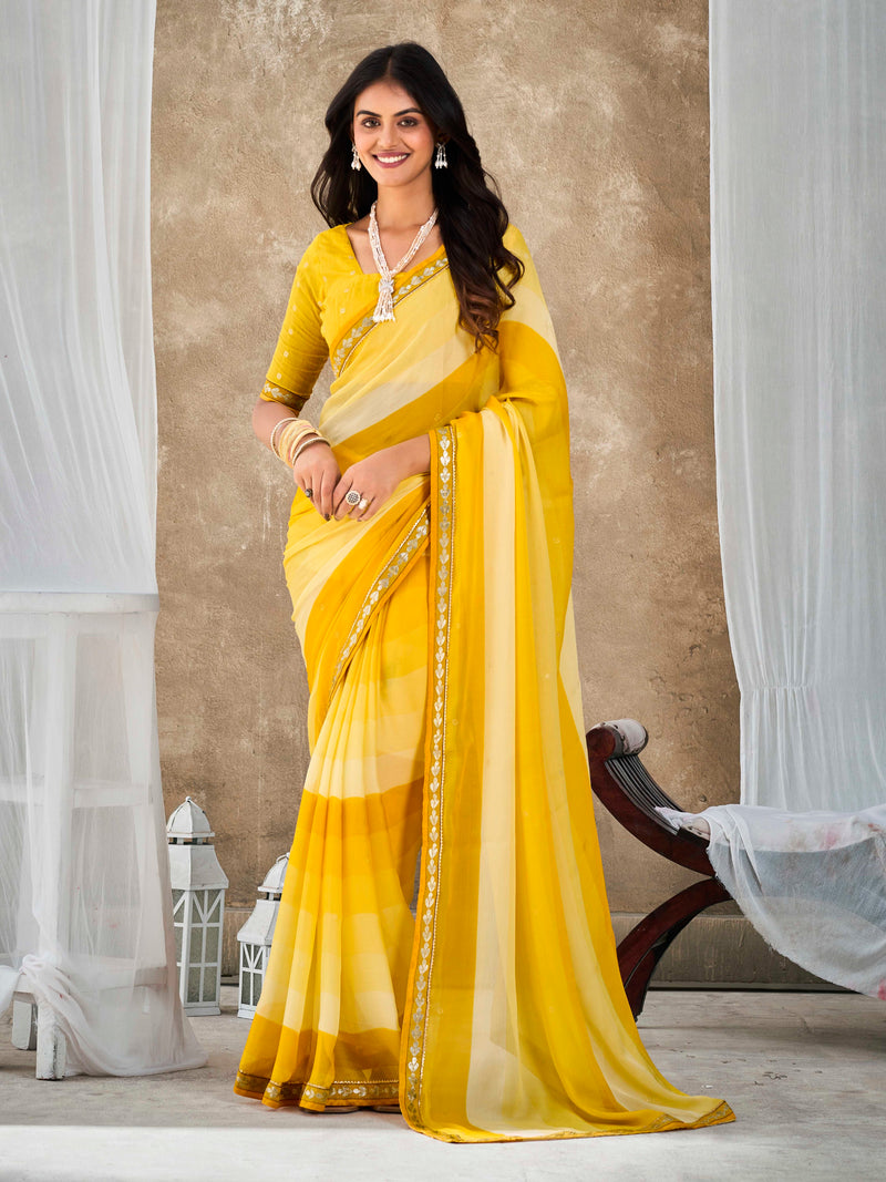 Gold Yellow Pure Chiffon Saree