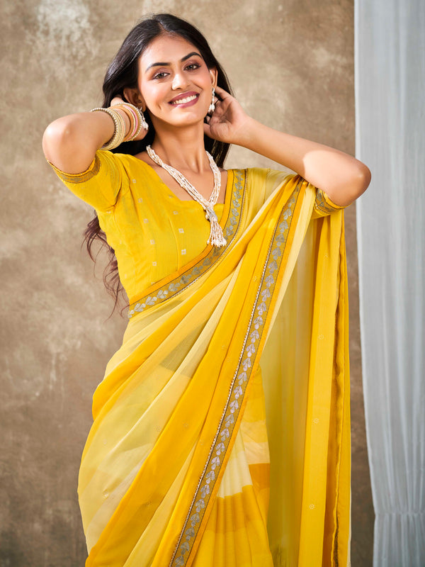 Gold Yellow Pure Chiffon Saree