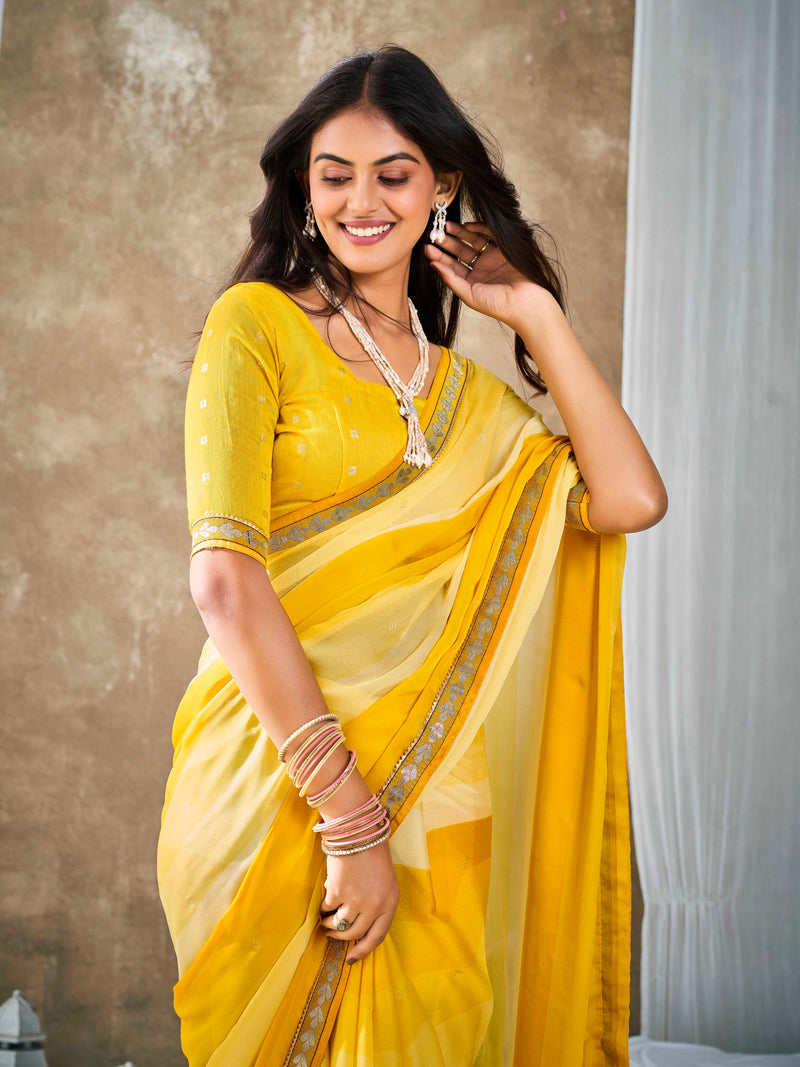 Gold Yellow Pure Chiffon Saree