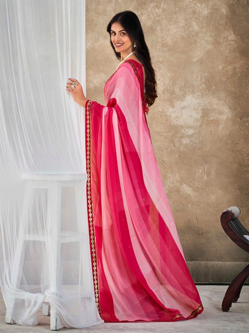 Pink Pure Chiffon Saree