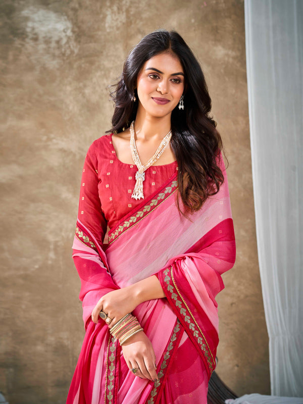 Pink Pure Chiffon Saree