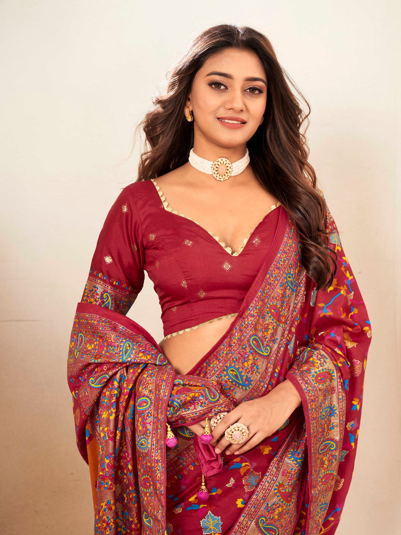 Marron Silk Blend Saree