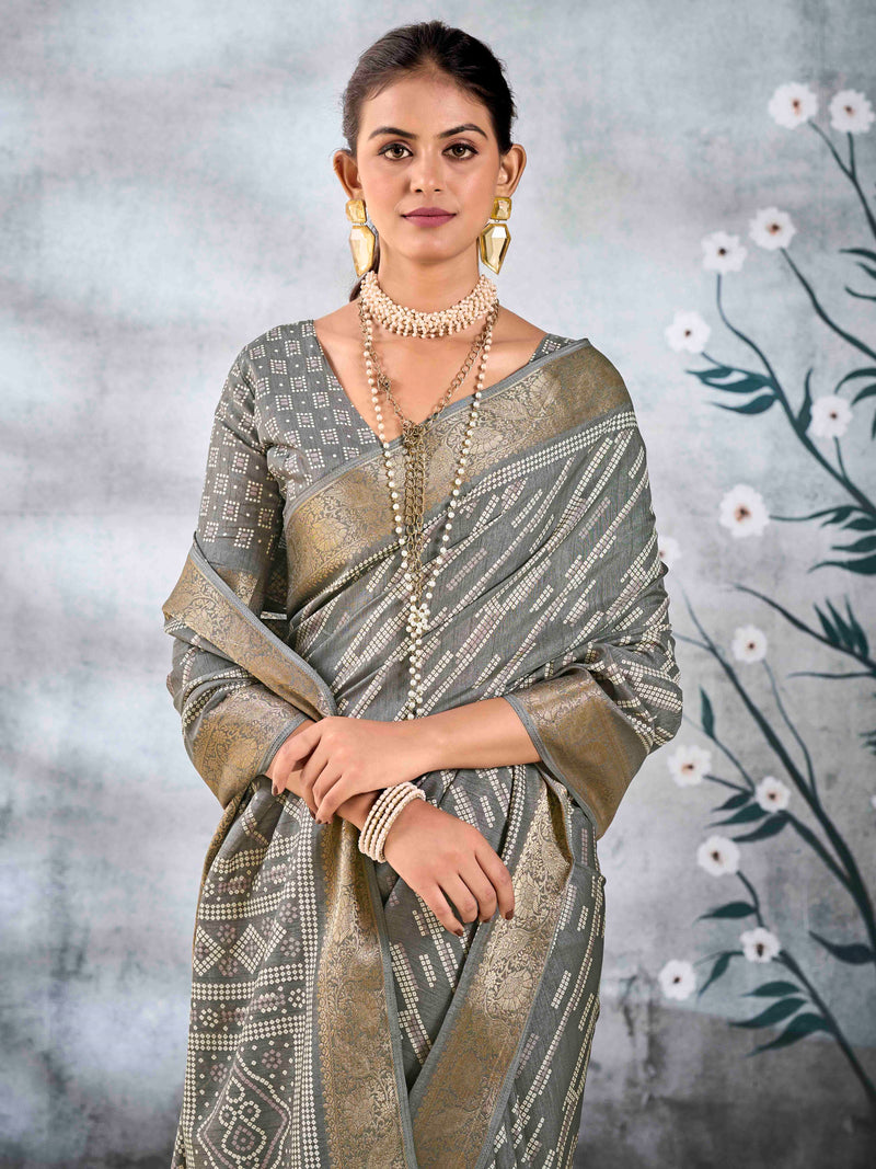 Gray Pure Silk Patola Saree