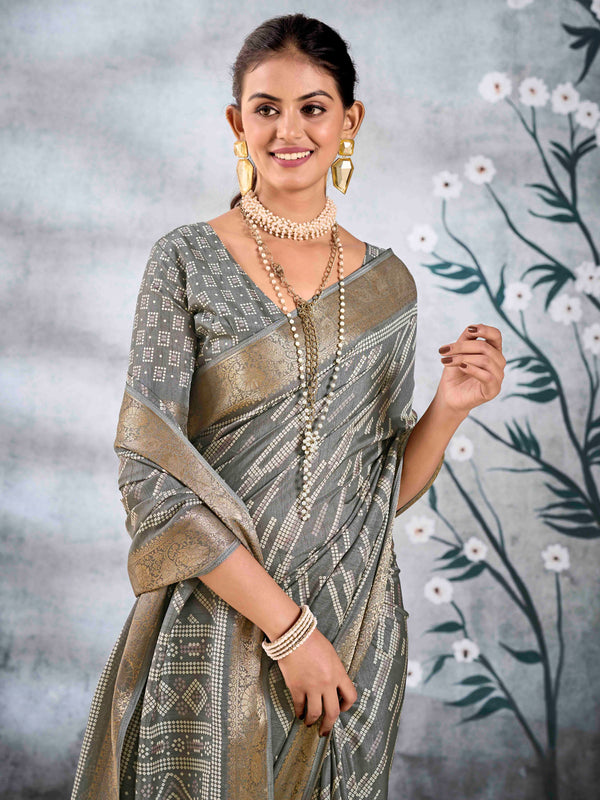 Gray Pure Silk Patola Saree