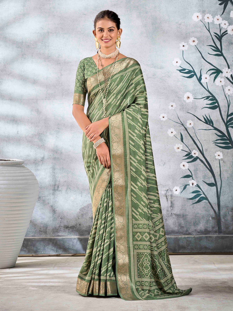 Olive Pure Silk Patola Saree