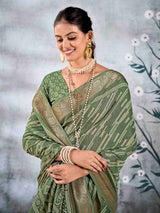 Olive Pure Silk Patola Saree