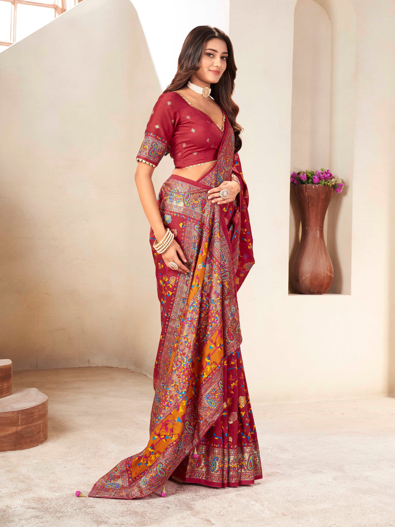 Marron Silk Blend Saree