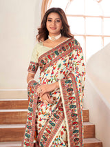 Cream Silk Blend Saree