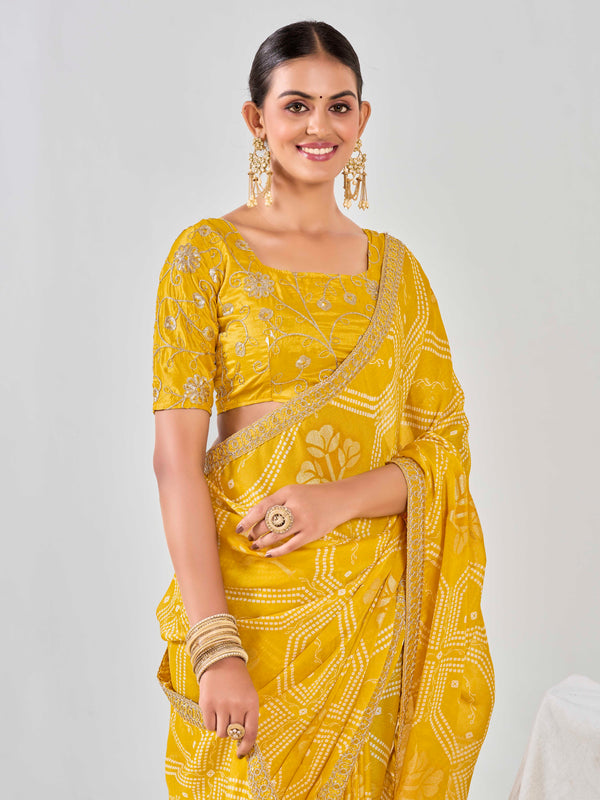 Golden Sun Bandhani Chiffon Saree