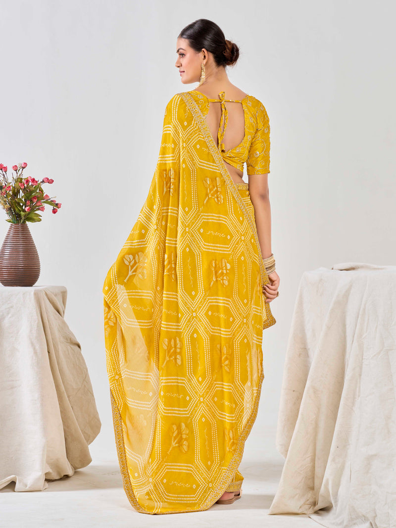 Golden Sun Bandhani Chiffon Saree