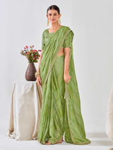 Olive Green Pure Chiffon Saree