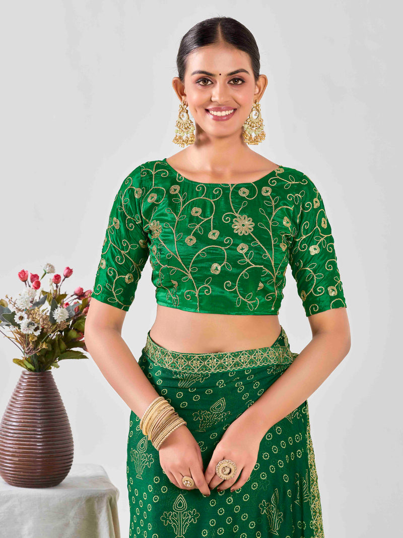 Green Bandhani Pure Chiffon Saree