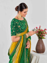 Green Contrast Pure Chiffon Saree