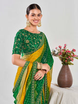 Green Contrast Pure Chiffon Saree