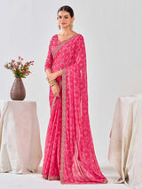 Pink Bandhani Pure Chiffon Saree