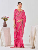 Pink Bandhani Pure Chiffon Saree