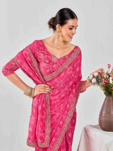 Pink Bandhani Pure Chiffon Saree