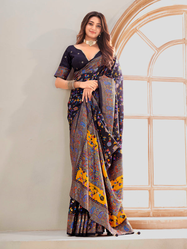 Slate Black Silk Blend Saree