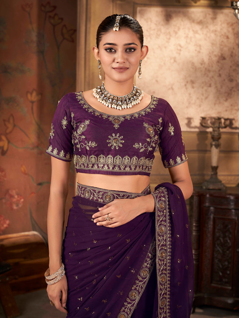 RIch Mulberry Purple Georgette Saree