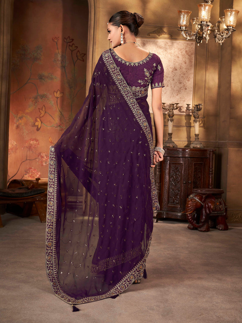 RIch Mulberry Purple Georgette Saree