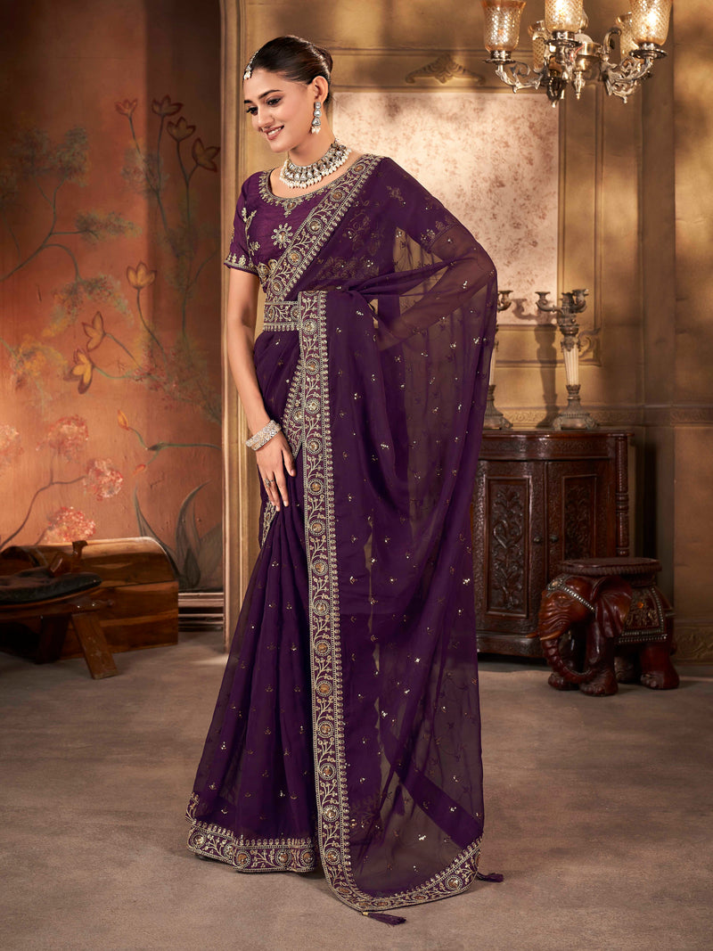 RIch Mulberry Purple Georgette Saree