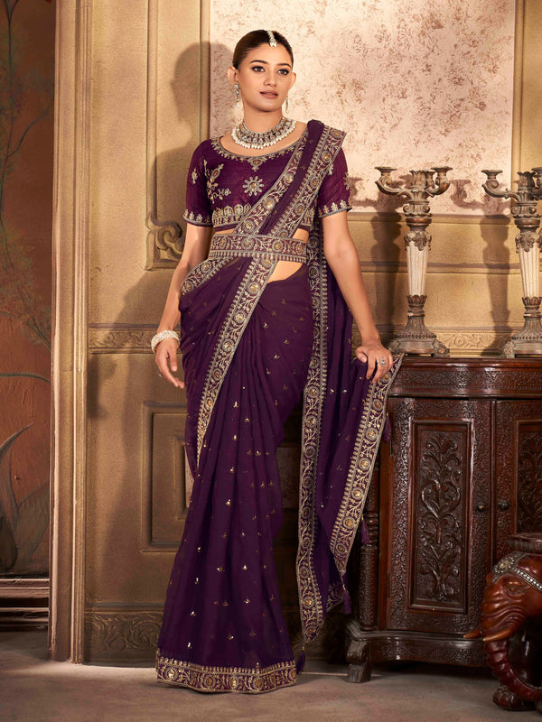 RIch Mulberry Purple Georgette Saree