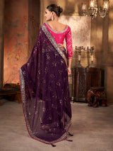 Purple Print Heavy Work Pure Georgette Saree