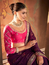 Purple Print Heavy Work Pure Georgette Saree