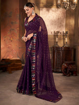 Grape Purple Colored Solid Sequence Saree