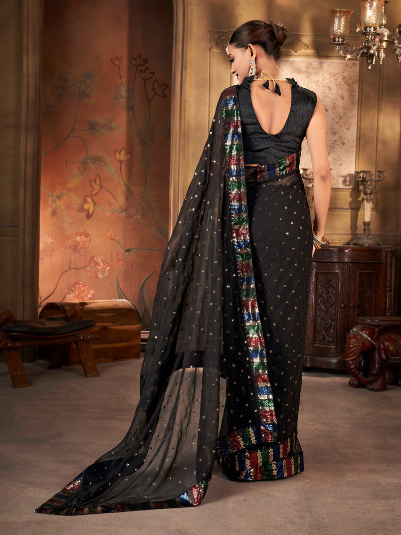 Charcoal Black Georgette Saree