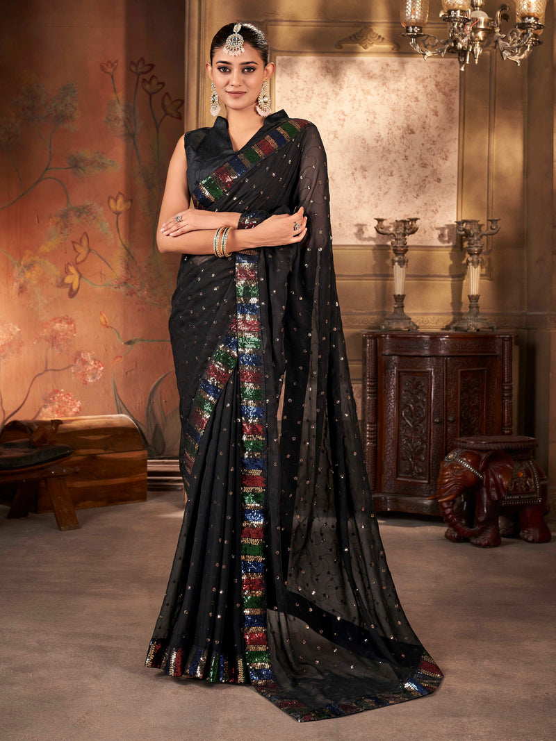 Charcoal Black Georgette Saree