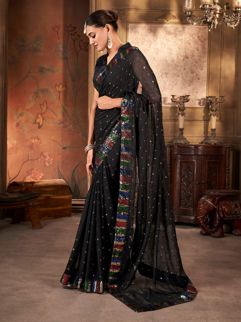 Charcoal Black Georgette Saree