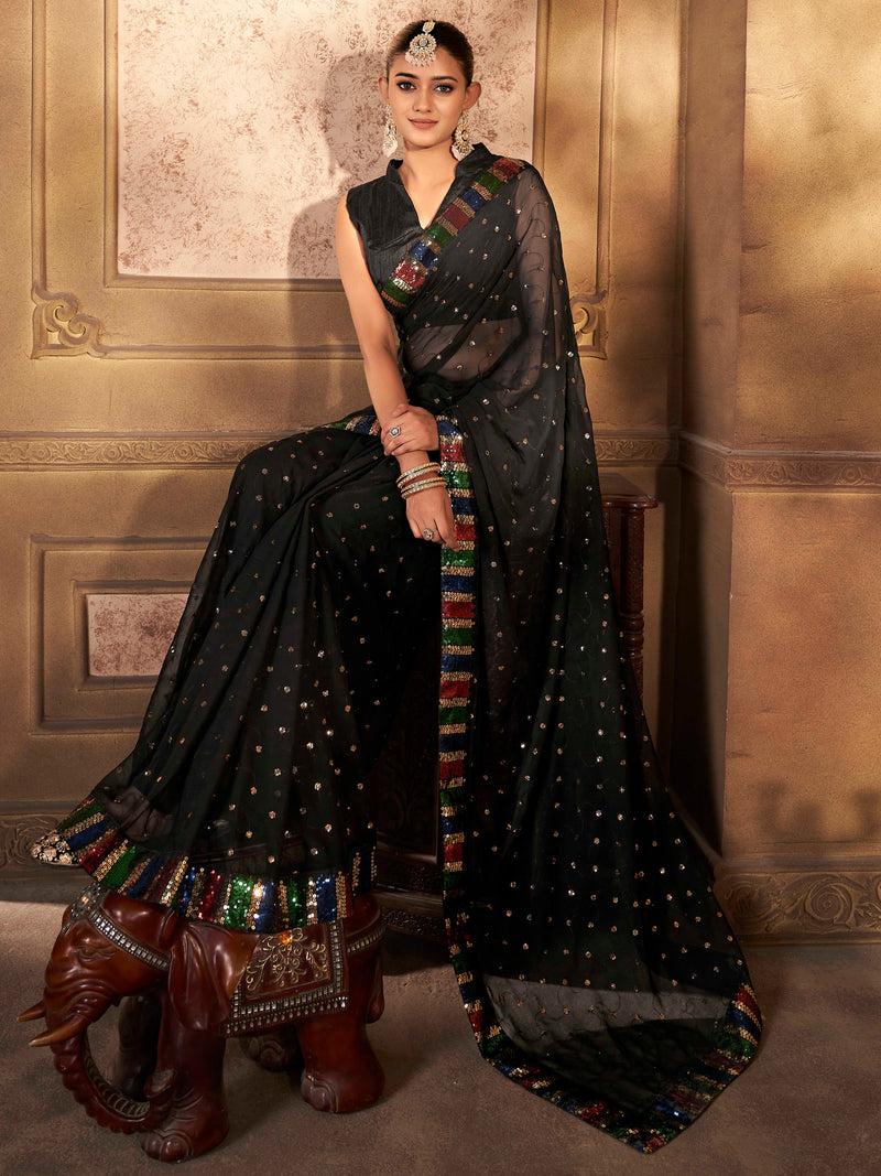 Charcoal Black Georgette Saree