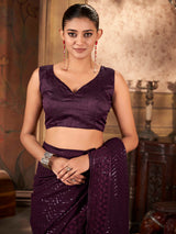 Rich Purple Solid Print Pure Georgette Saree