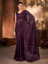 Rich Purple Solid Print Pure Georgette Saree