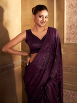 Rich Purple Solid Print Pure Georgette Saree