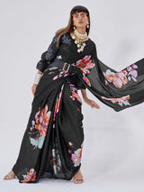 Black Satin Saree