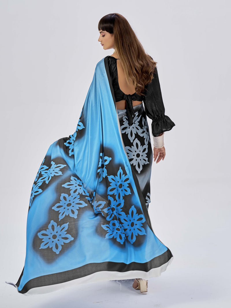 Black & Blue Satin Saree