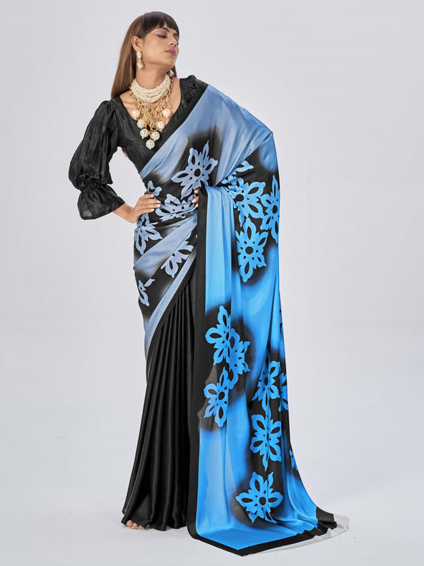 Black & Blue Satin Saree