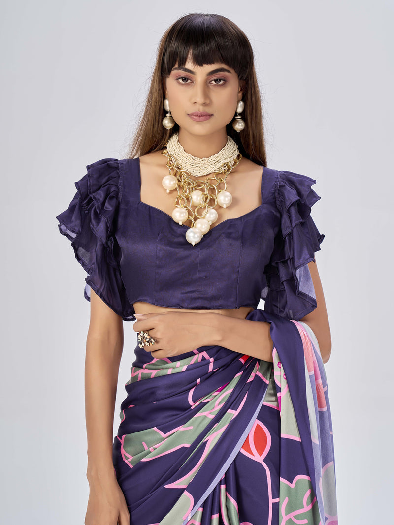 Purple Satin Saree