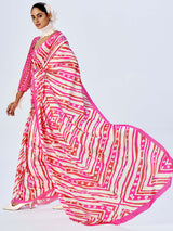 Pink & White Satin Saree