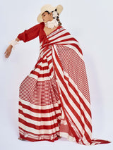 Red & White Satin Saree